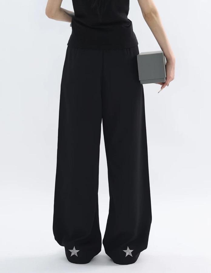 MEIYA FUZZYKON 루즈핏 스트레이트 스타 팬츠 (블랙)