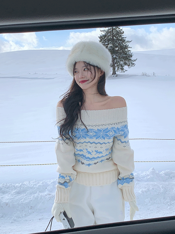 데이로제 [2way] 삿포로 눈꽃 오프숄더 니트 (2color)