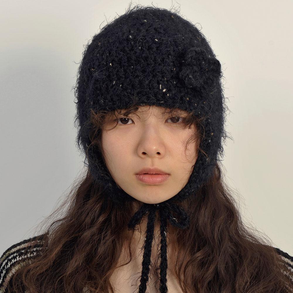 Hairy Knit Beanie - Black