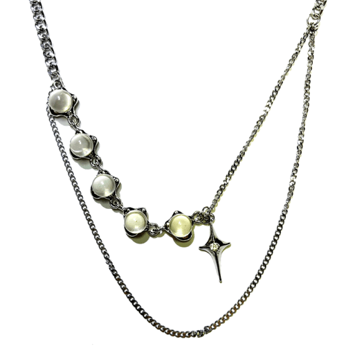 쓰리에이엠갱 Clear crystal layered necklace
