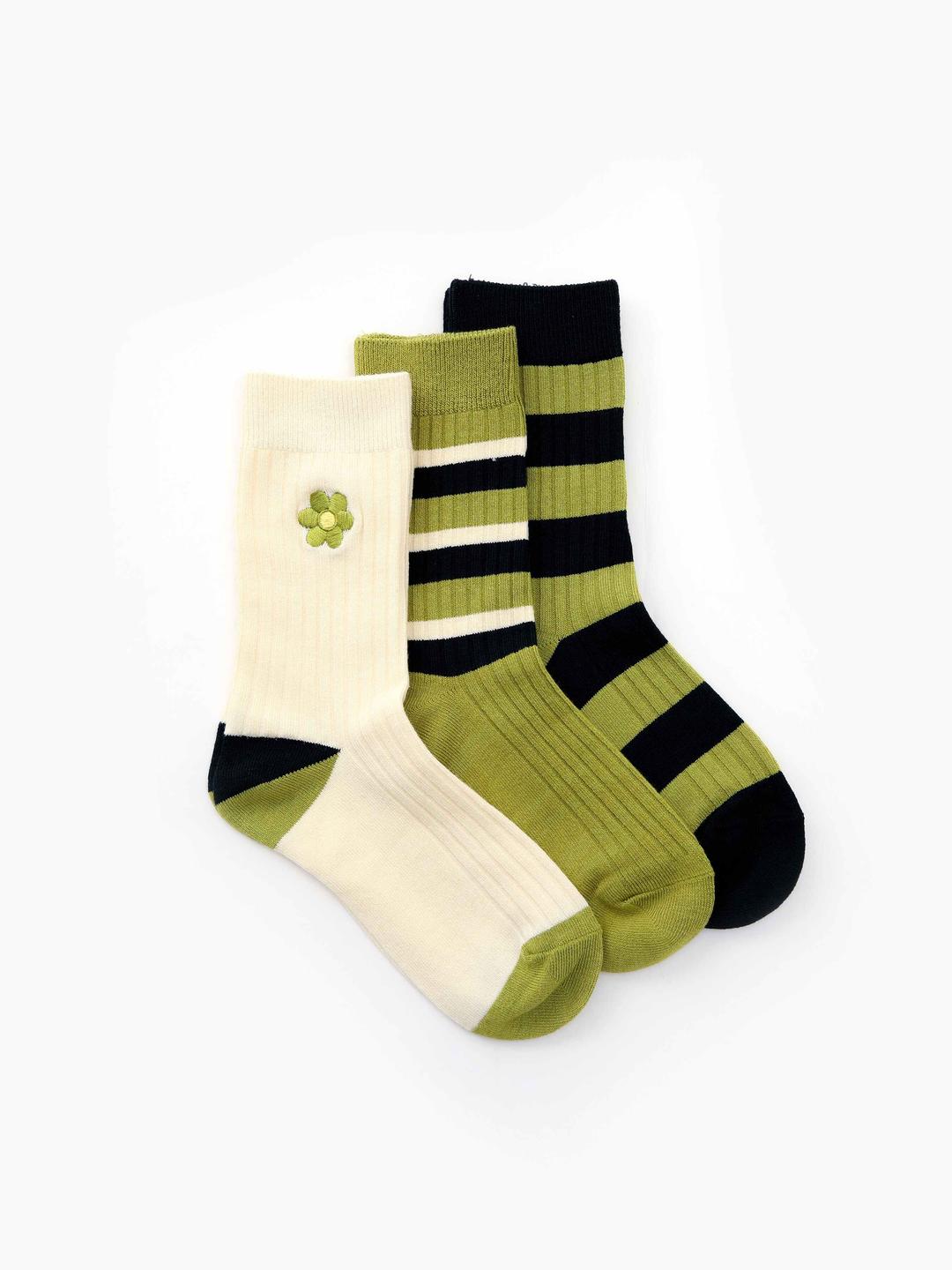 3pairs Floral & Stripe Socks