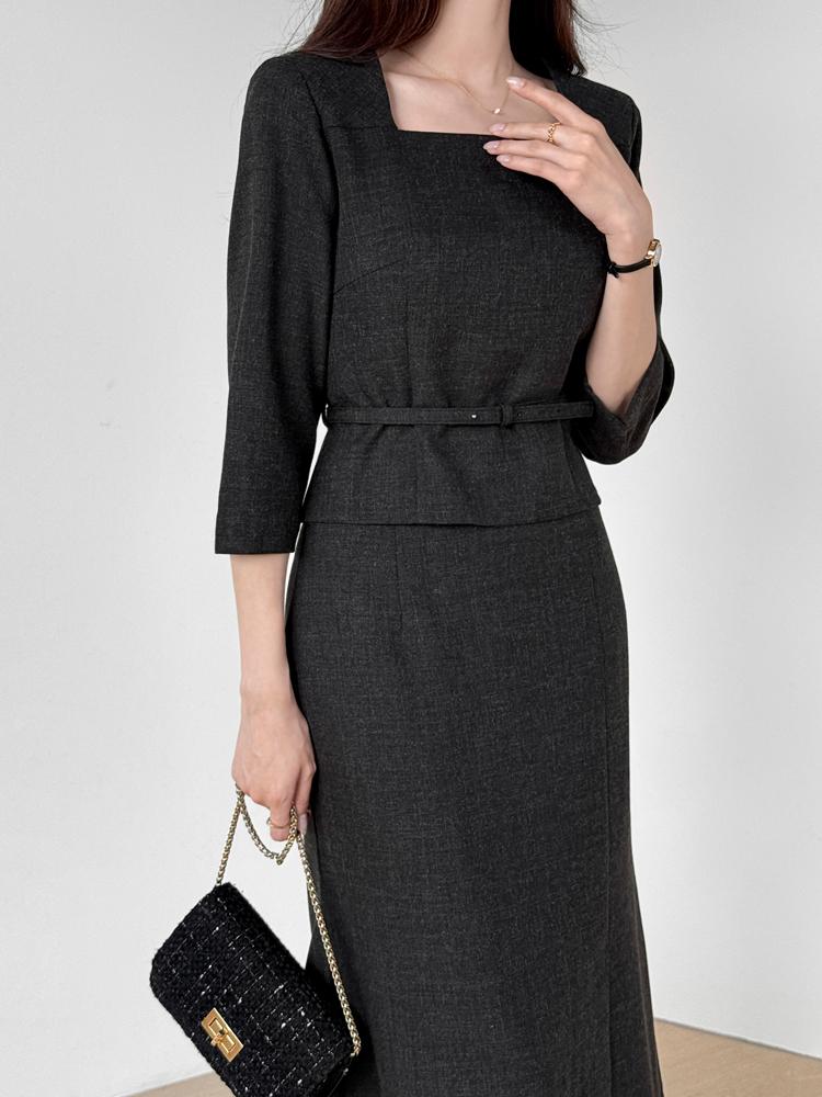 벨트블라우스세트