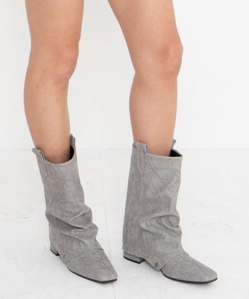 SHIRRING WARMER WESTERN BOOTS (GREY)
