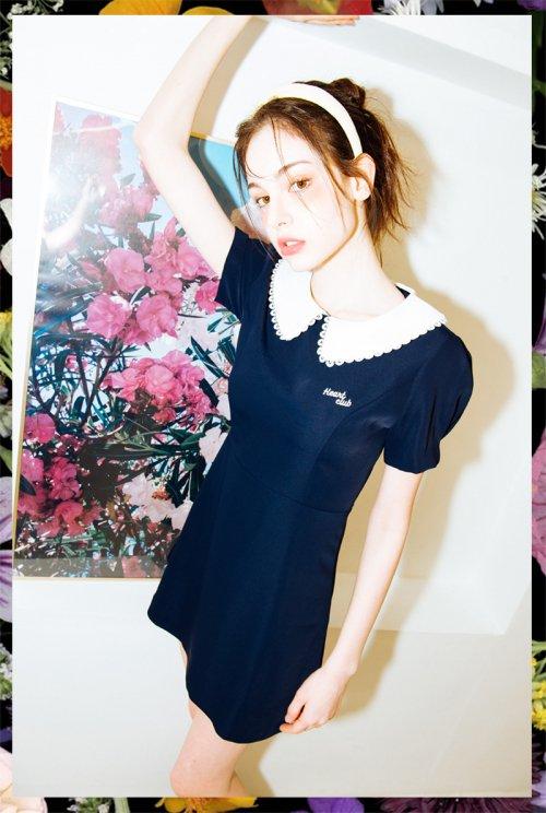 HEART 23 레이스 카라 드레스 _ 네이비