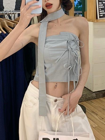 201. 넥워머 리본 스트링 튜브탑