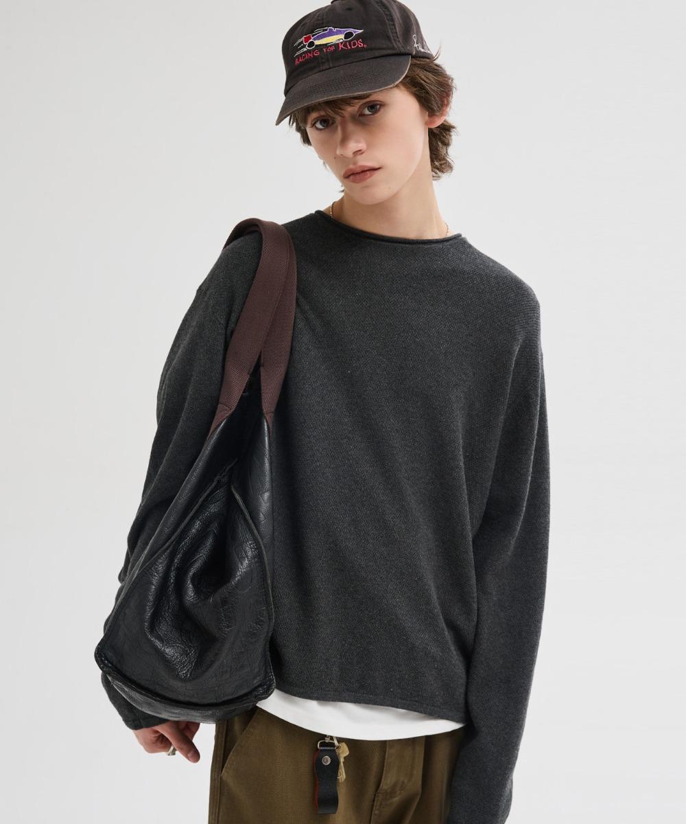 컷 오프 텍스쳐 니트 [차콜]