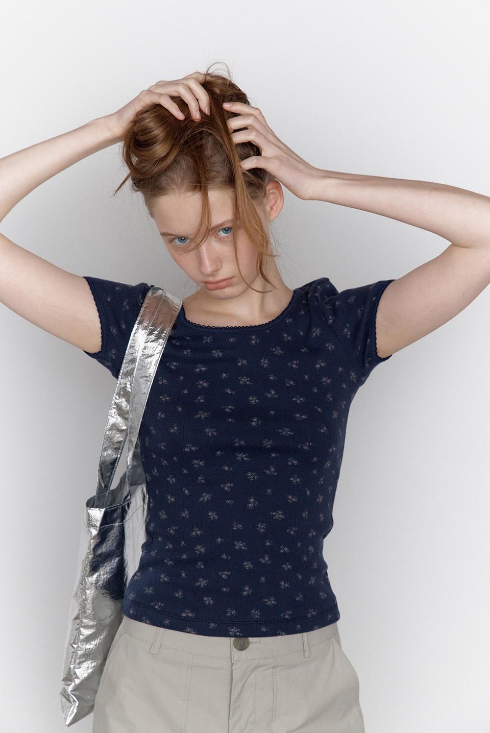flower t-shirt - navy