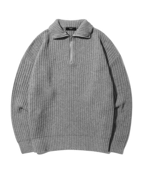 워셔블 하프 집업 카라넥 하찌 니트 (NEUTRAL GRAY)