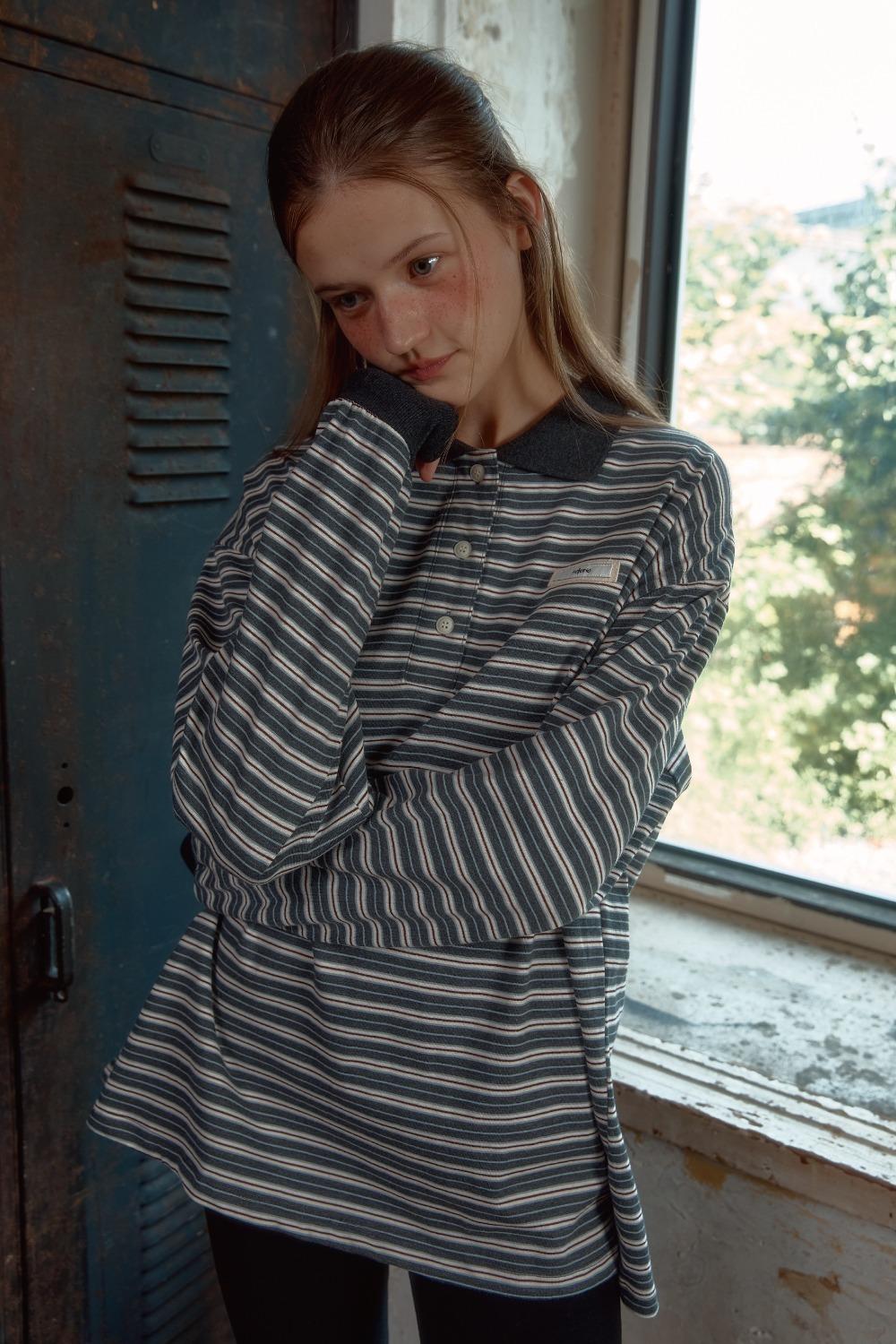 [해유PICK]COLLAR STRIPE LONG SLEEVE_DARK GREY