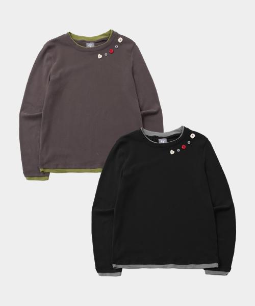 소프트 컬러 스냅 배색 레이어드 슬림핏 슬리브리스 티셔츠_2COLOR