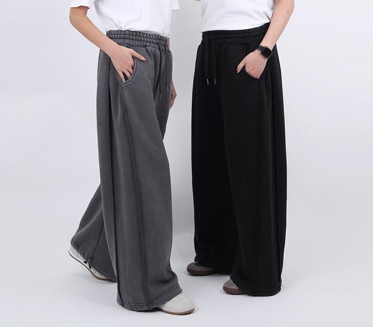 [기획세일20%]솔트 스노우 워싱 핀턱 기모 와이드 트레이닝팬츠