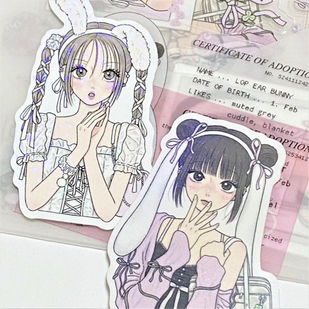 사나다 앙고라래빗&롭이어버니(리본) 조각스티커 세트