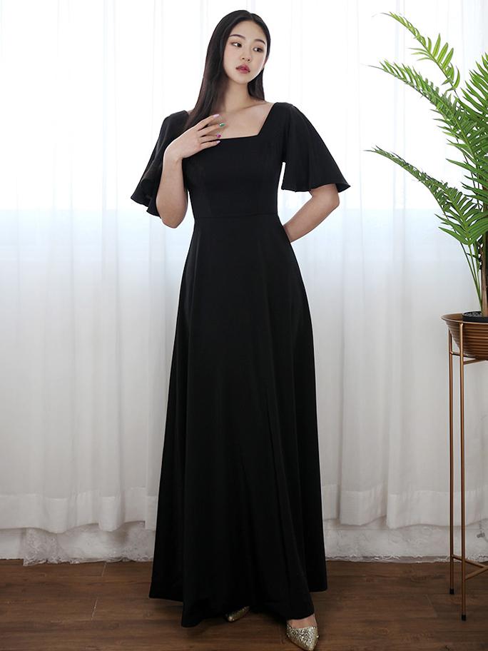 블랙 스퀘어 나풀 실크 롱 셀프웨딩드레스 (S-6XL코르셋) 빅사이즈