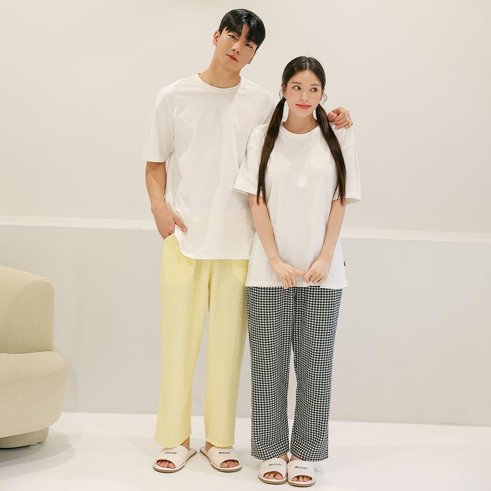 (쇼핑백증정) 15_커플 여름 지지미 바지잠옷 9부 파자마 홈웨어 하의 택1 + 쇼핑백