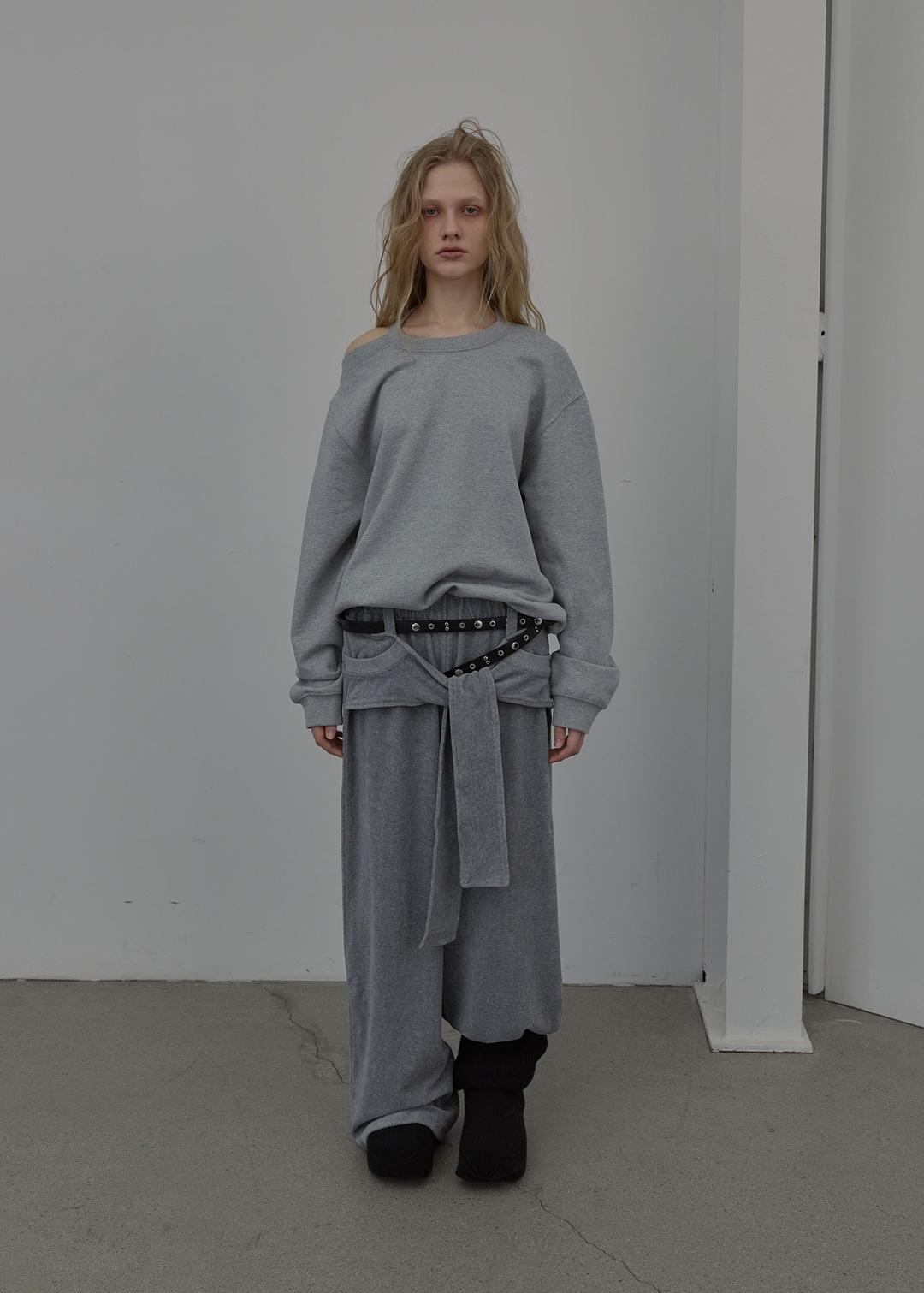 TIED DETAIL JERSEY PANTS (MELANGE GREY)