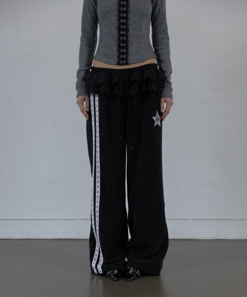 FRILL EYELET SWEATPANTS / BLACK