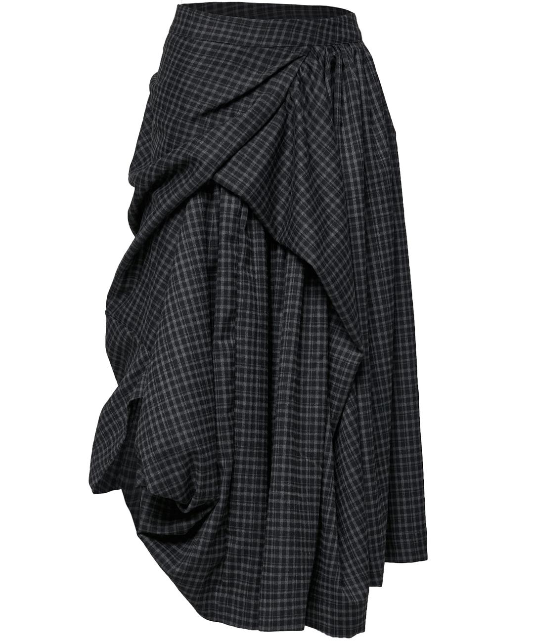Asymmetrical Draped Layered Long Skirt (FL-256_Preppy Checked)
