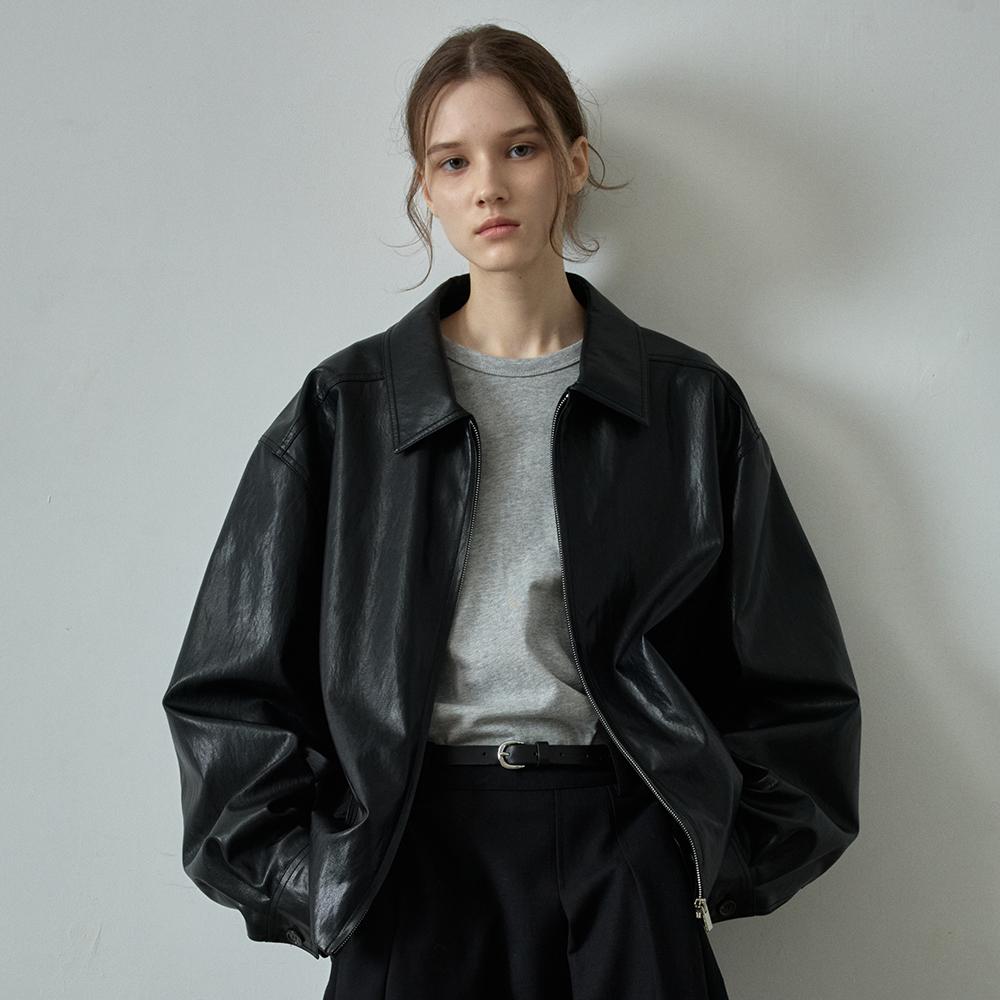 미니멀 레더 블루종_black