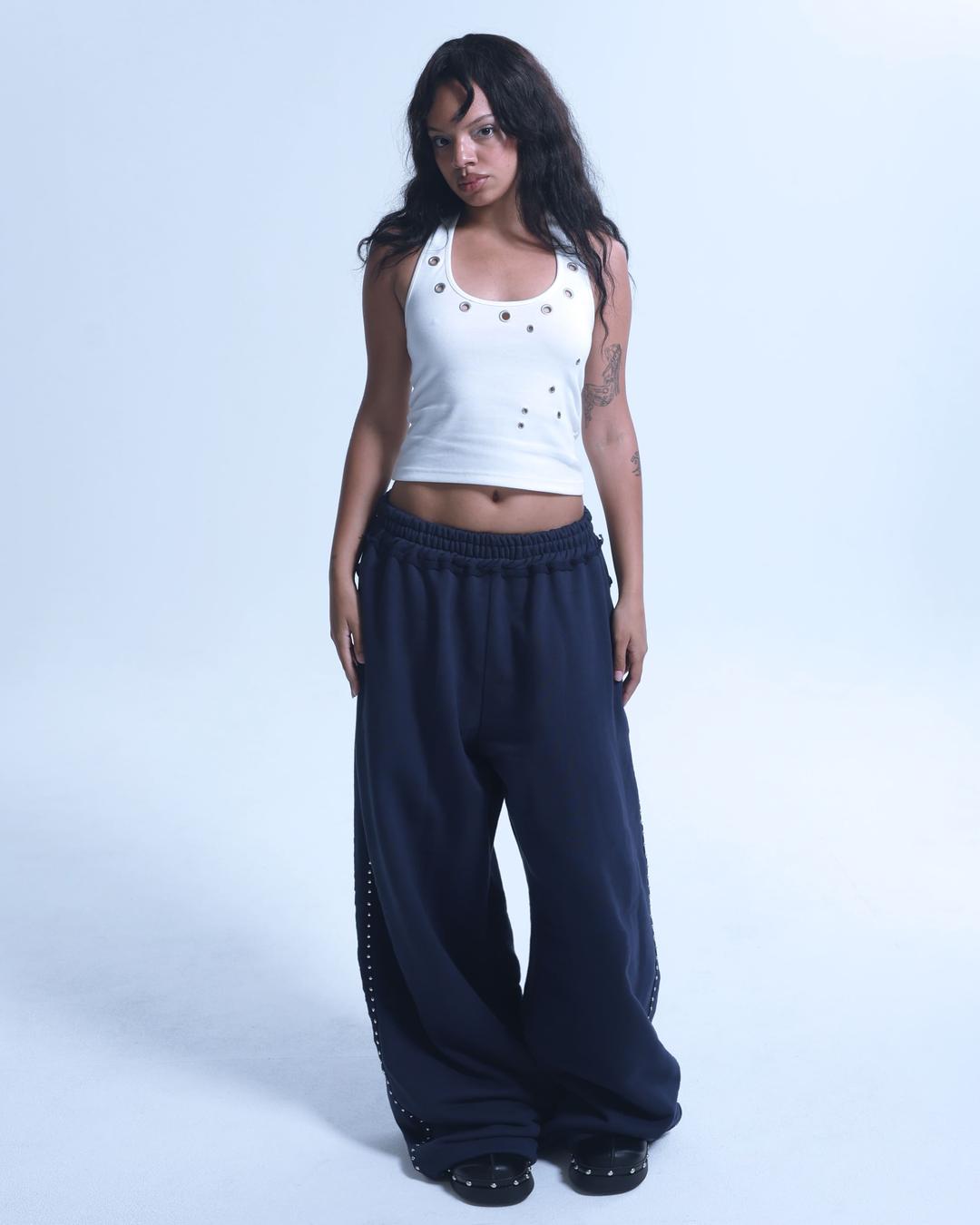 Line stud string sweatpants (Navy)