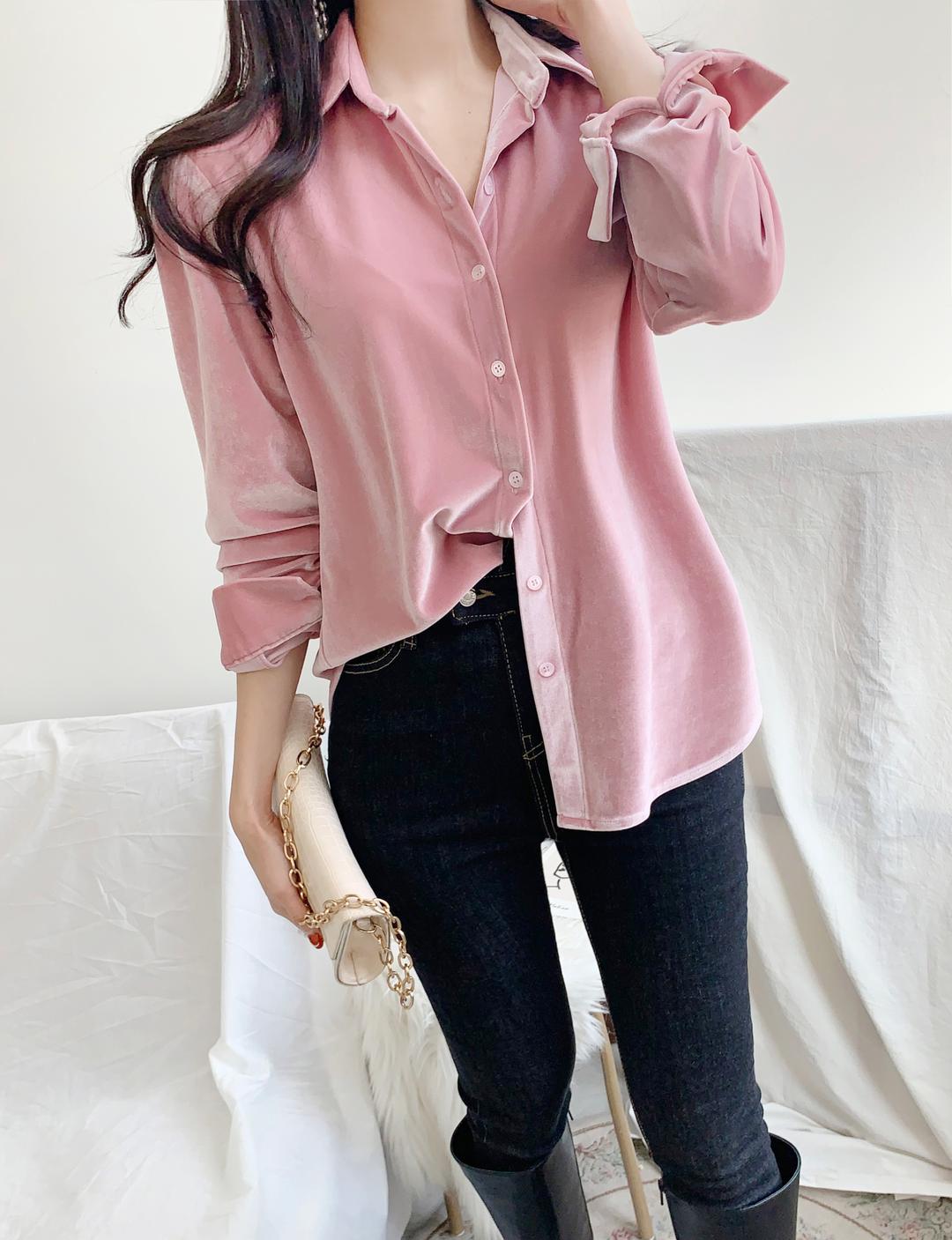 [무료배송] 비비핑크 벨벳 셔츠블라우스(3col)