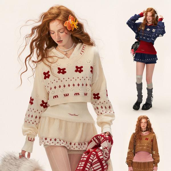 Floral Fair Isle Knit Set ( Top & Culottes : Sold Separately)