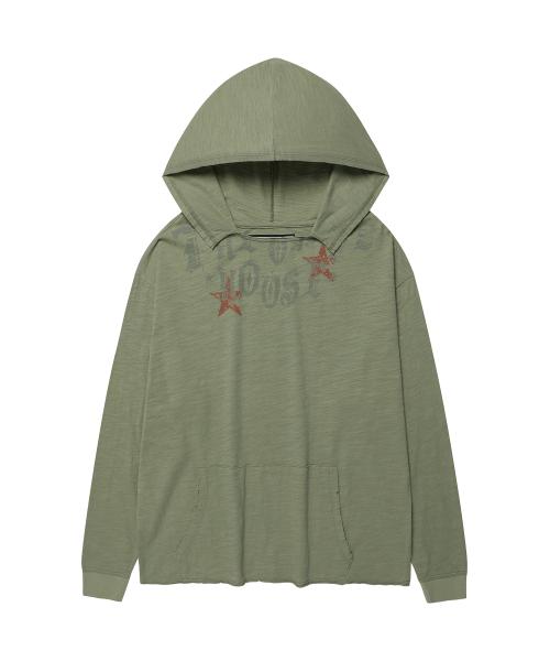 CUT-OFF OVER SLUB HOODIE LS TEE (W) KHAKI