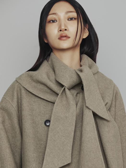 [Atelier] Handmade Detachable Muffler Double Long Coat (melange beige)_LFCAW24810BEM
