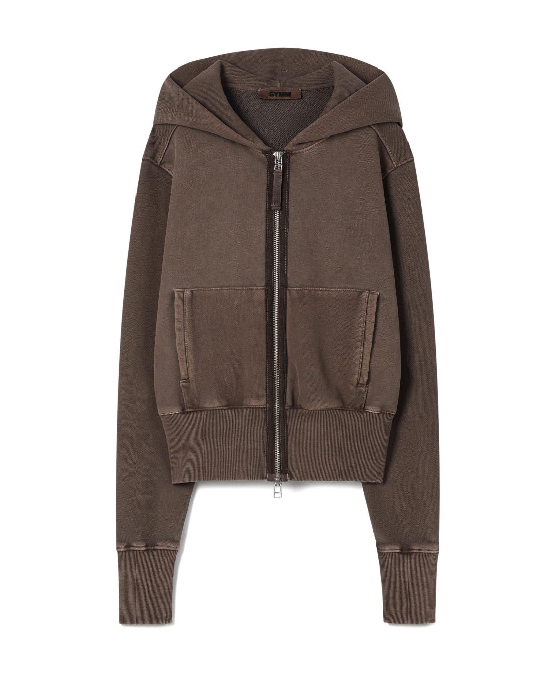 W Paneled Zip Hoodie (Brown)