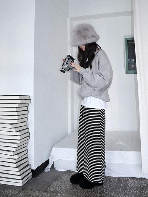 maxi stripe skirt, 3color
