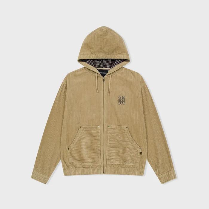 Corduroy Hooded Zip Jacket Beige