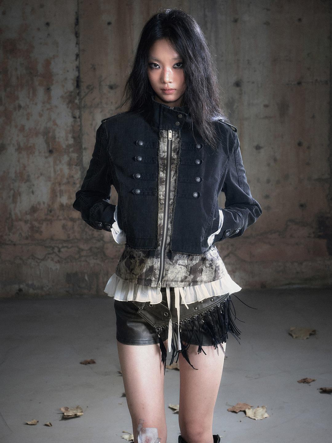 Cest Nous Stand collar zipper shoulder jacket