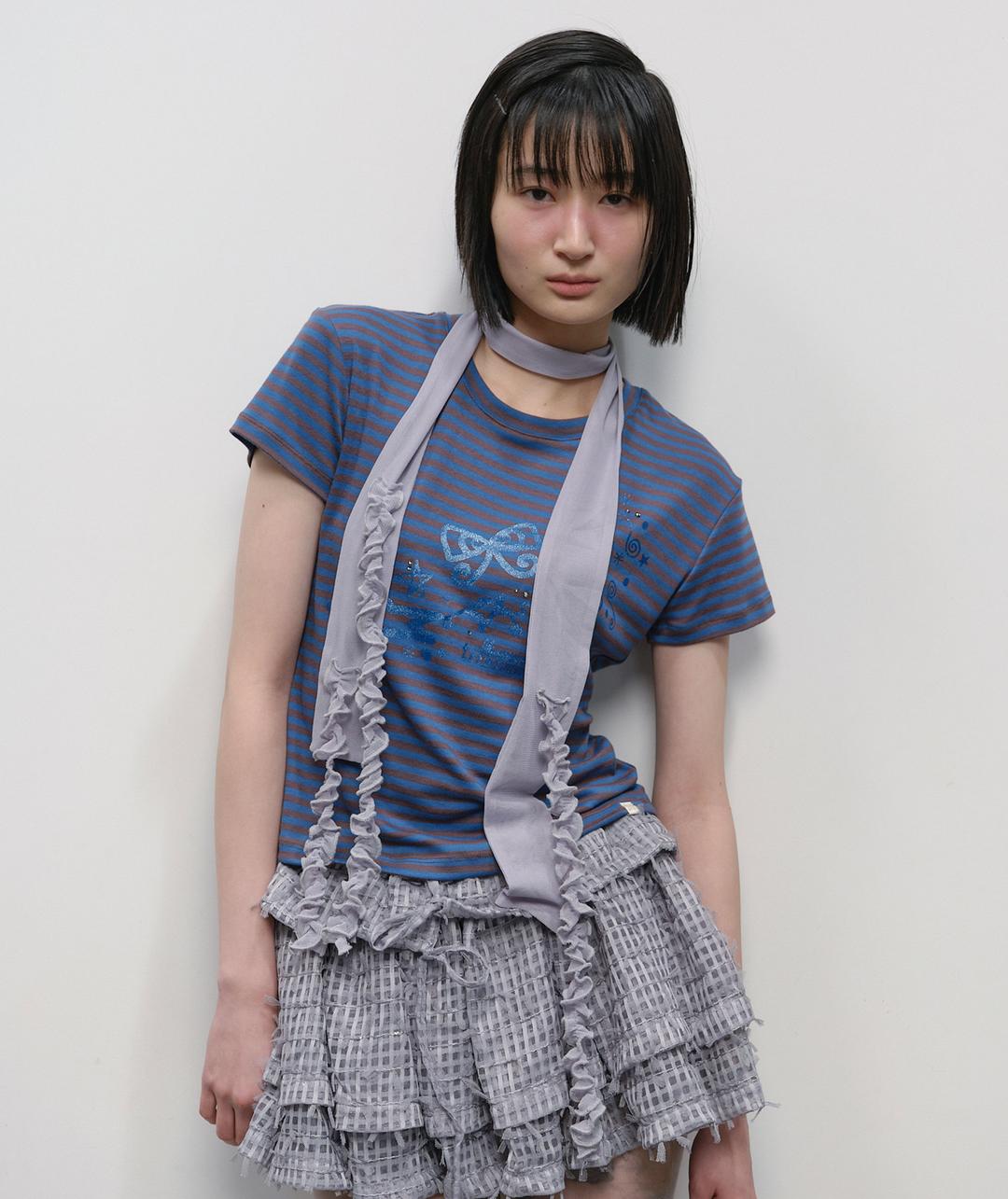 Ruffled Mesh Scarf [Gray]