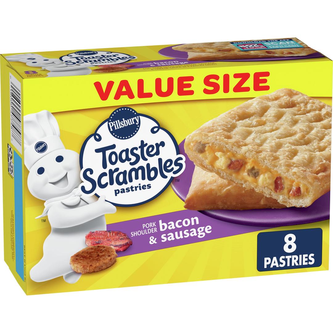 Pillsbury Bacon & Sausage Toaster Scrambles, Frozen Breakfast Pastries, 8 ct, 14 oz