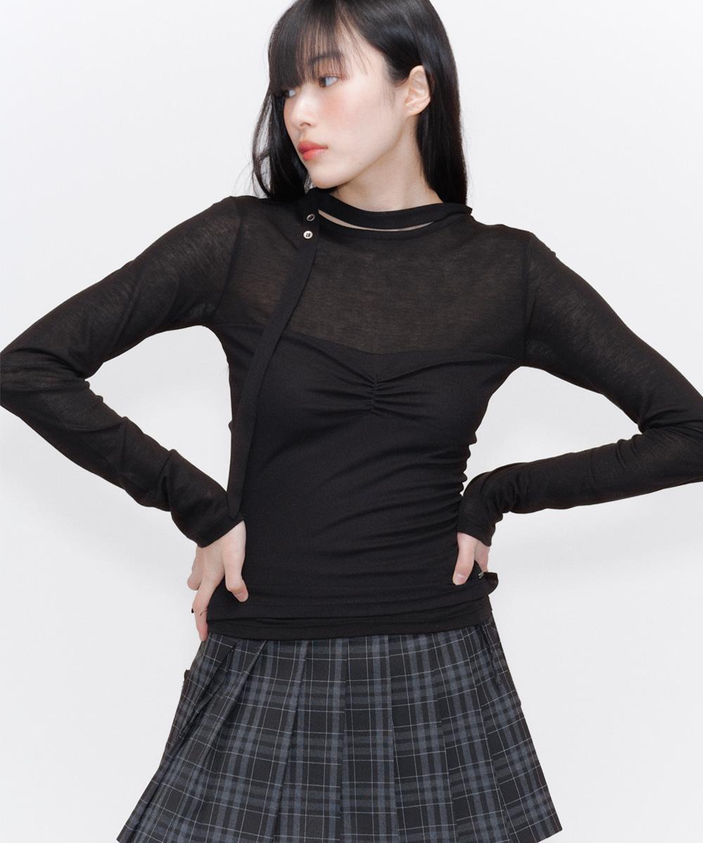 Sheer layered scarf long sleeves BLACK