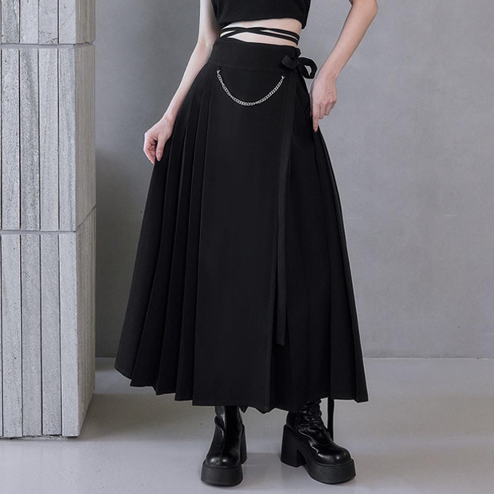 TM3 블랙 검무복 체인 갈래 주름치마 스커트