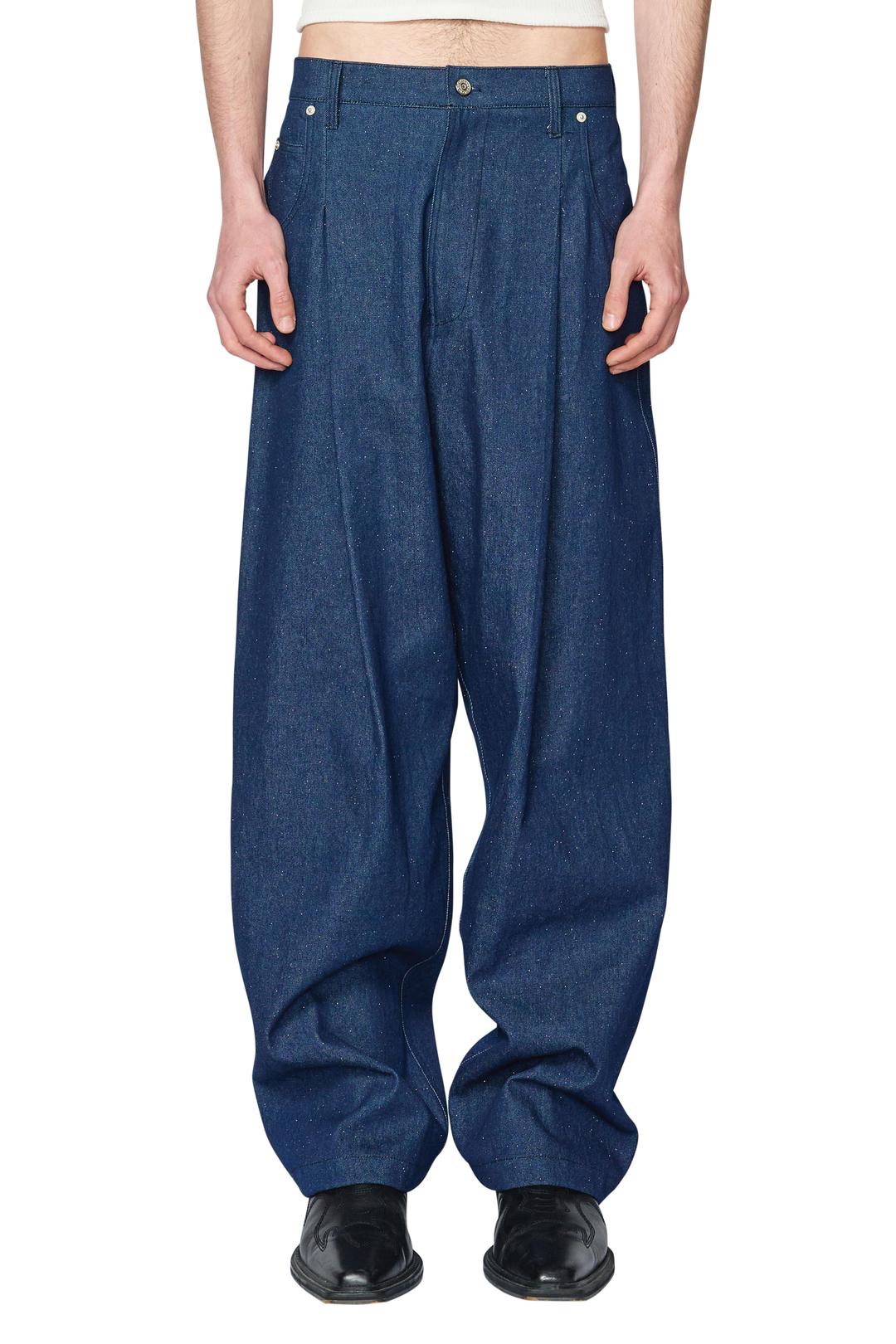 BLUE GLITTERY TUCKED DENIM TROUSERS