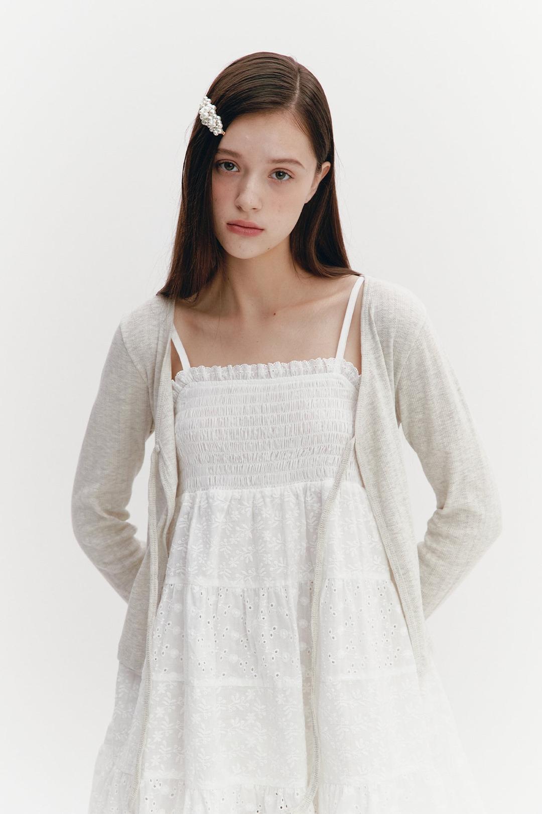 [MOILLY] Ribbon Punching Cardigan Oatmeal - OATMEAL / ONE SIZE