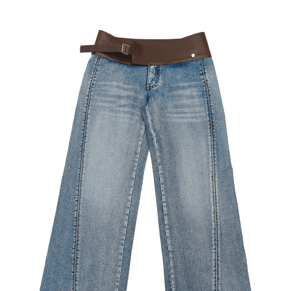WASHED DENIM BELT PANTS (BLUE)