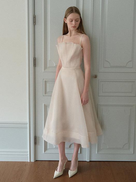 RENNIE Organza sleeveless flared long dress (Cream)