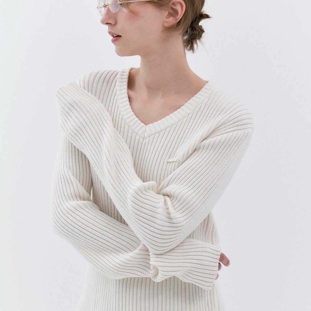 Celia V-neck Ribbed Knit (Ivory)