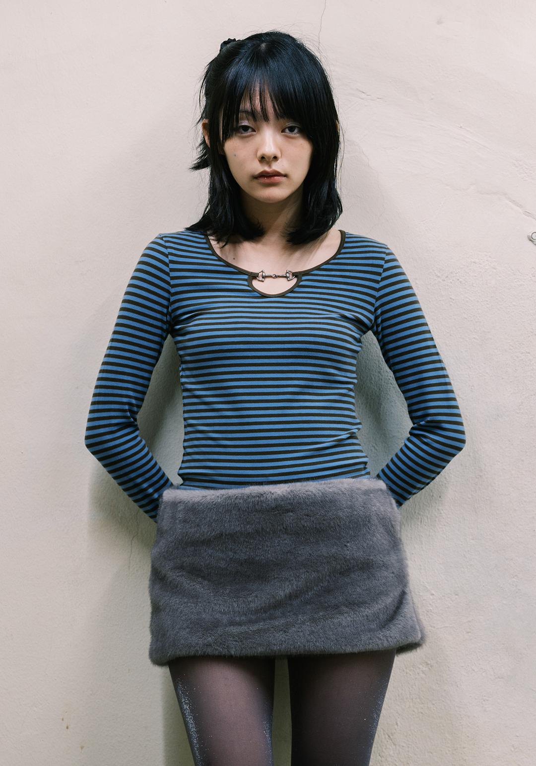 HORSEBIT DETAIL STRIPE TOP_BLUE