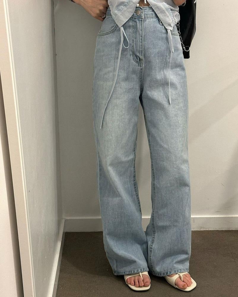 다론 여성 하이웨스트 여름 썸머 세미와이드 데님 청바지