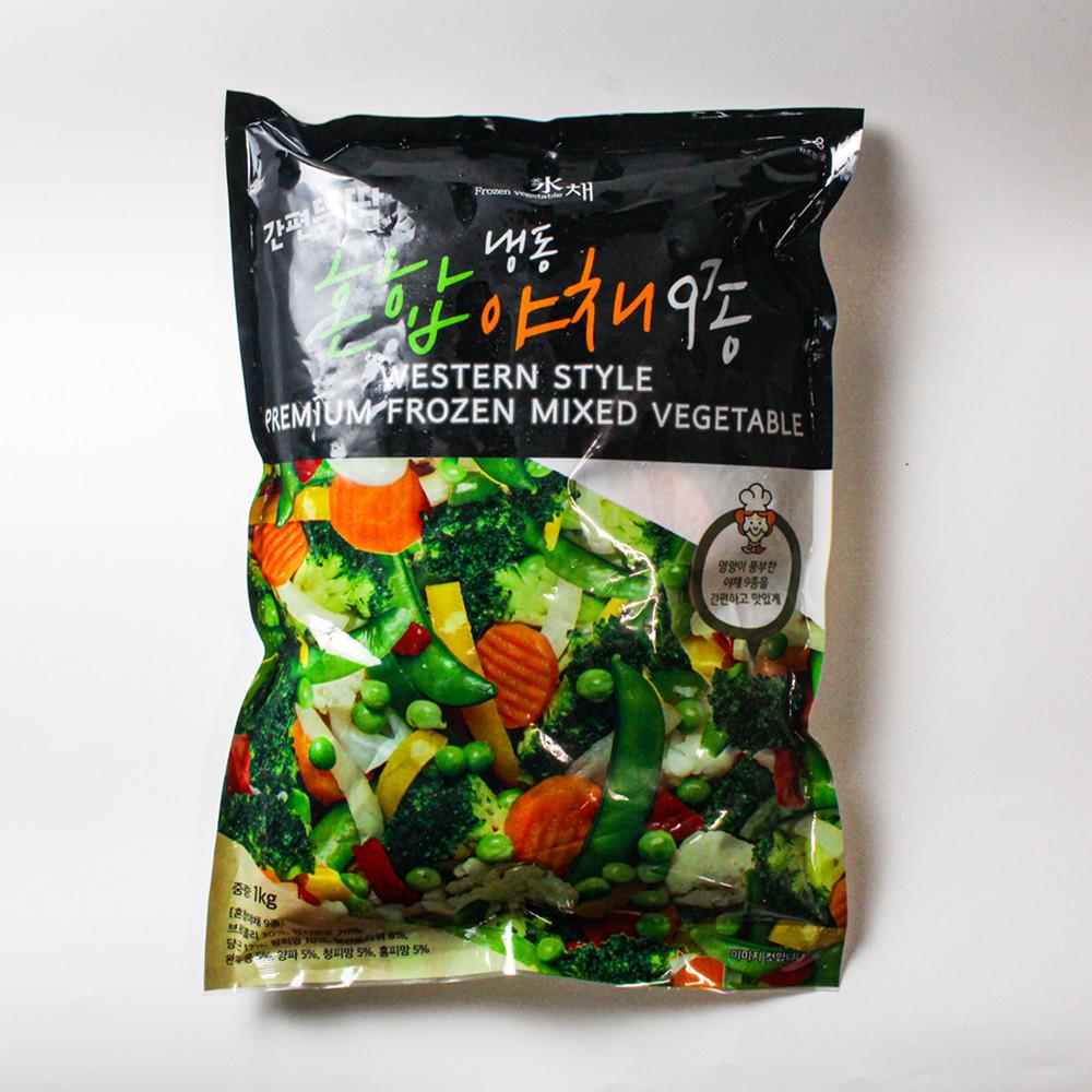 냉동 혼합야채 9종 (1kg) 야채믹스 홍피망 청피망 컬리플라워 브로콜리 완두콩 당근