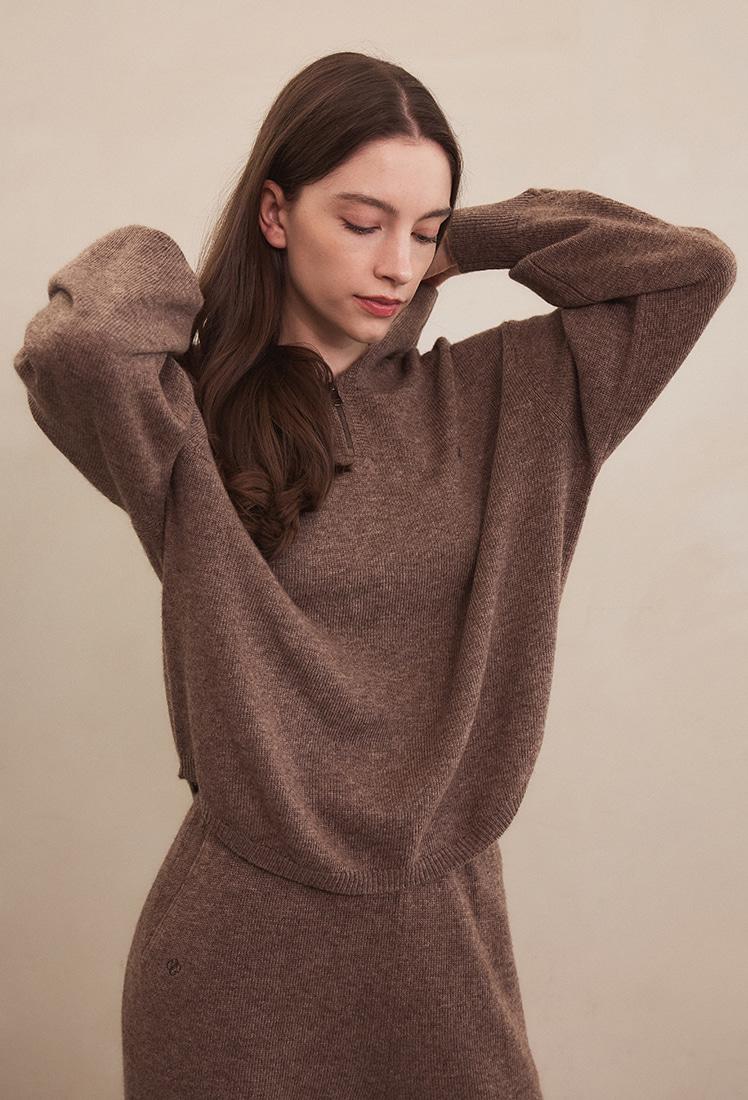 Nelia Wool Hood Knit (Brown)