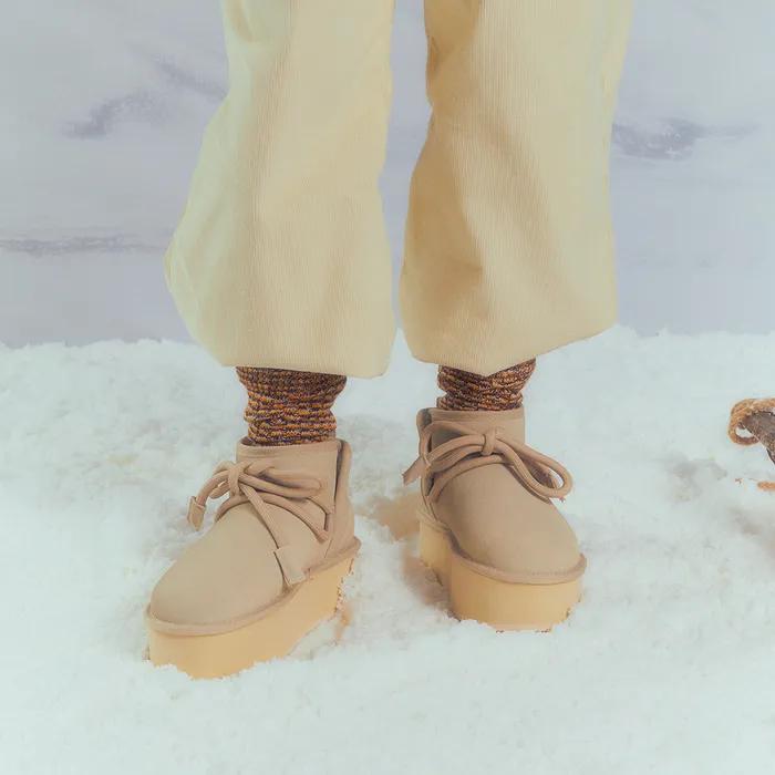 Fuzzy ribbon platform boots (4color)
