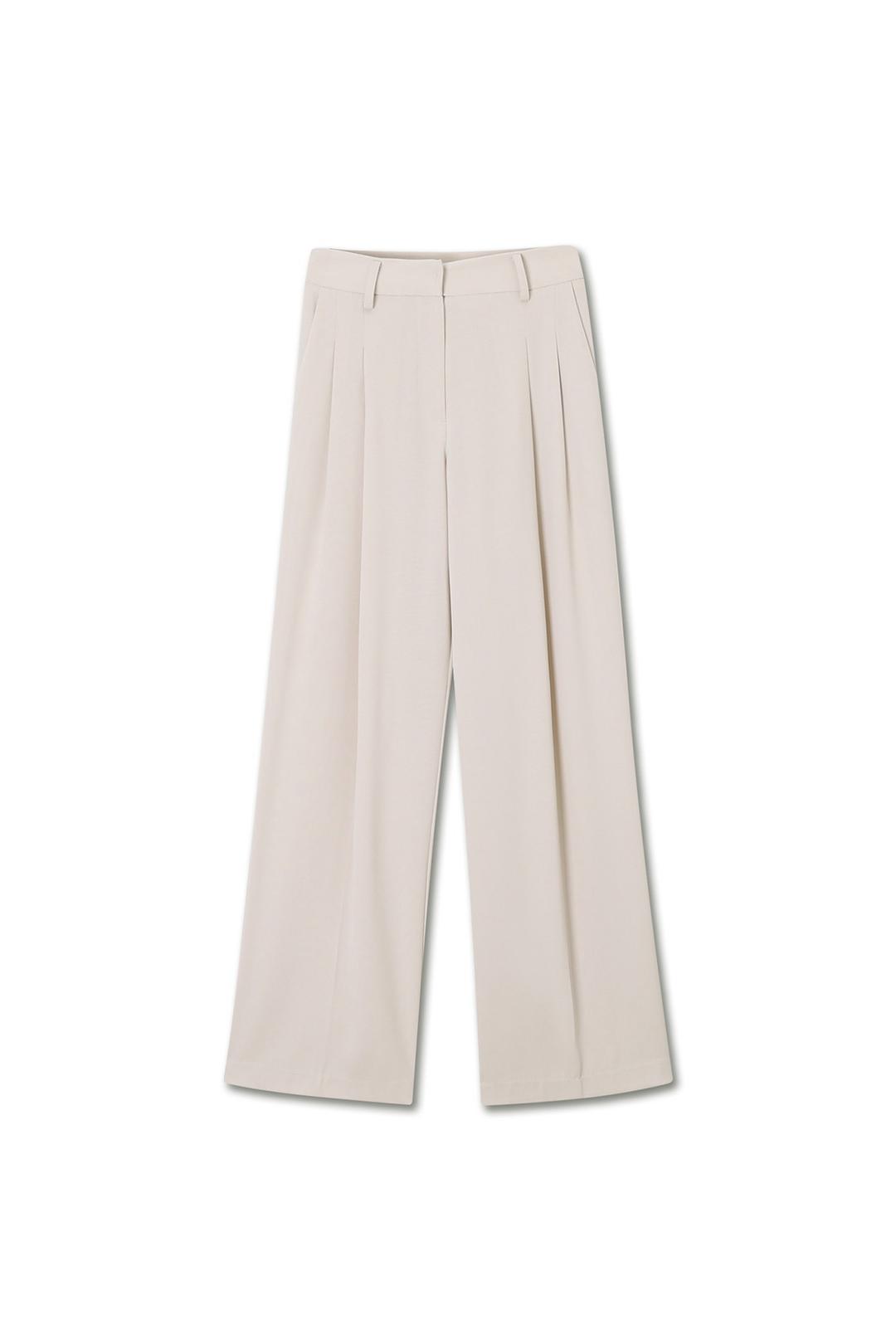 TWO PINTUCK WIDE SLACKS CREAM BEIGE