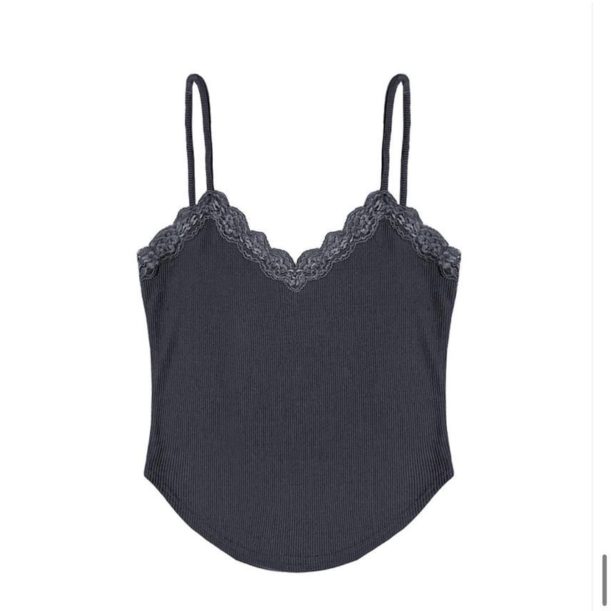 플노팔 플리즈노팔로우 flora lace top 나시 차콜
