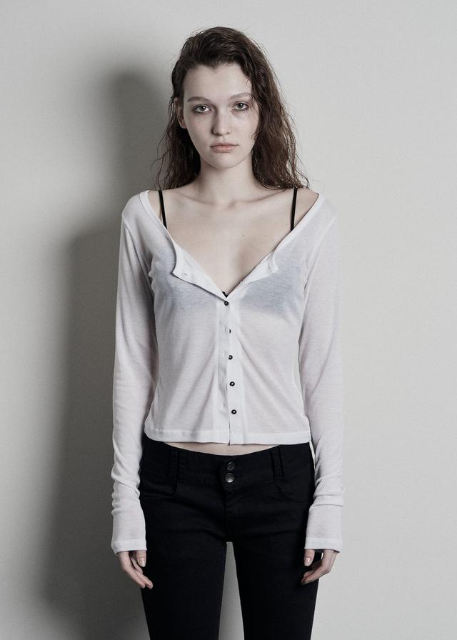 BASIC SCOOPED BUTTON CARDIGAN, IVORY