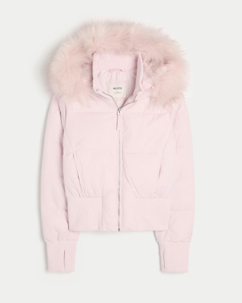 Faux Fur Trim Puffer Bomber Jacket