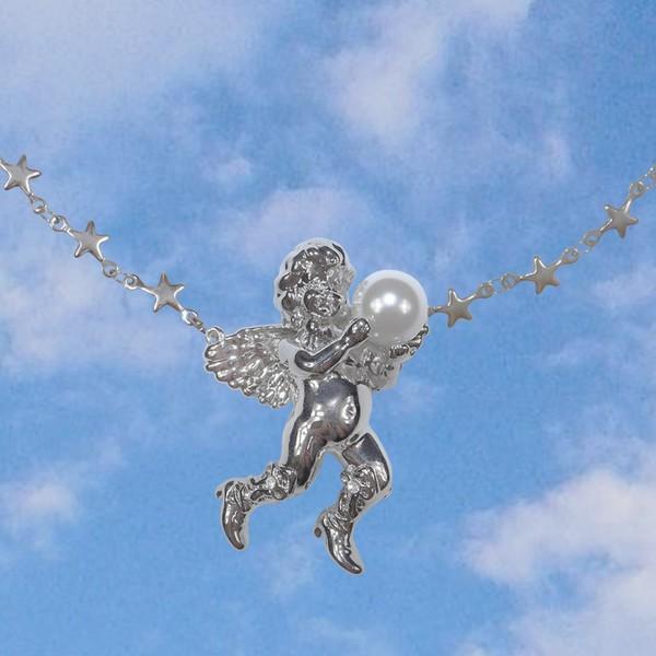 Angel in cowboy boots necklace